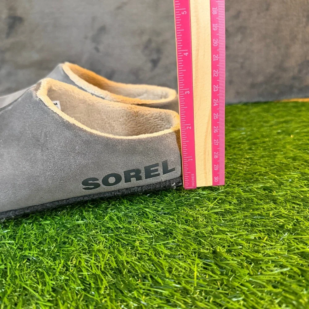 Sorel Kids Lanner Ridge II Gray Suede Shearling Lined Clog Slippers Youth Size 5